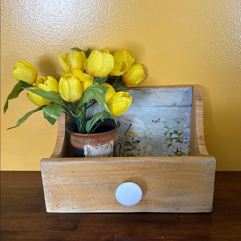 Rustic Wooden Organizer with Floral Design